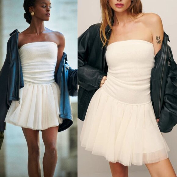 Reformation Sable Cream Cashmere Strapless Tutu‎ Tulle Mini Dress Size S - Picture 2 of 10